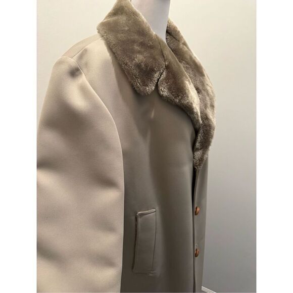Vintage Richman Men's Button Front Faux Fur Lined Jacket Coat Tan Size 42 - Picture 2 of 15
